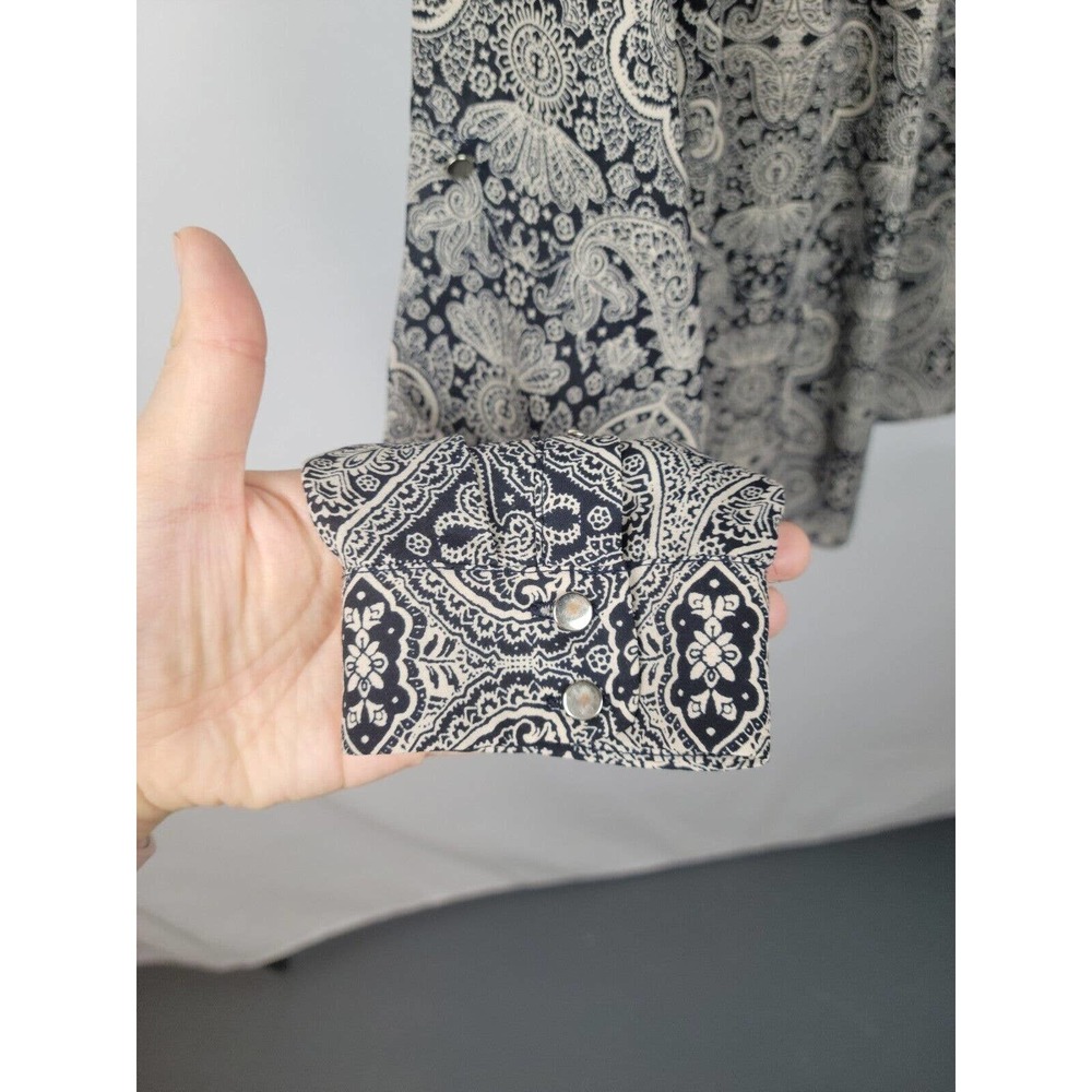 Mango Basic Black And Beige Paisley Button Up Blo… - image 4